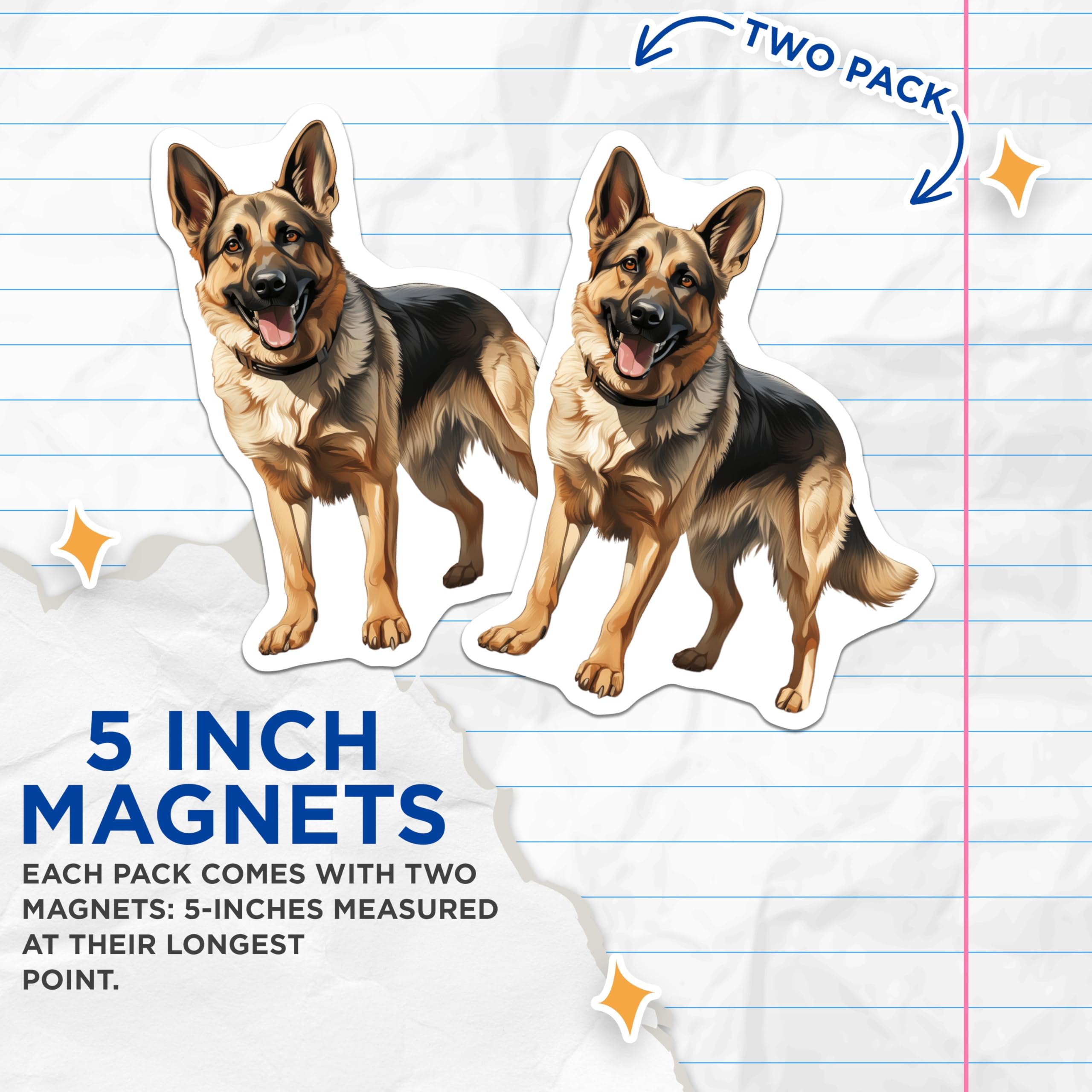 (2 Pack) German Shepherd Dog Magnets - Loyal GSD Decor - Pet Parent Accessories - Animal Lover Collectible - 5 Inches On Longest Side - Thick Durable Magnet - Made in USA - MAG28524