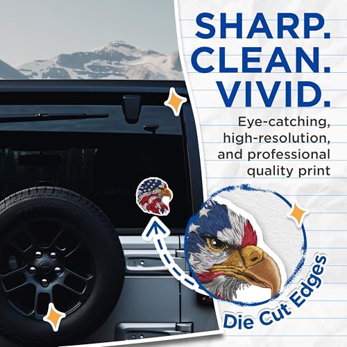 (2 Pack) American Bald Eagle Stickers - Patriotic Eagle Decal - USA Flag Design Stickers - 5" On Longest Side - Sticks to Smooth Flat Surfaces - Made in USA - BMCS7207