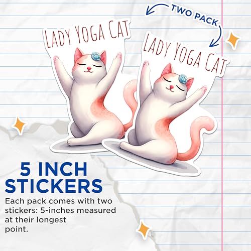 (2 Packs) Lady Yoga Cat Stickers - Decals - 5 Inches On Longest Side - Premium Vinyl Decal - Sticks to Any Smooth Flat Surface - Made in USA - BMCS2429