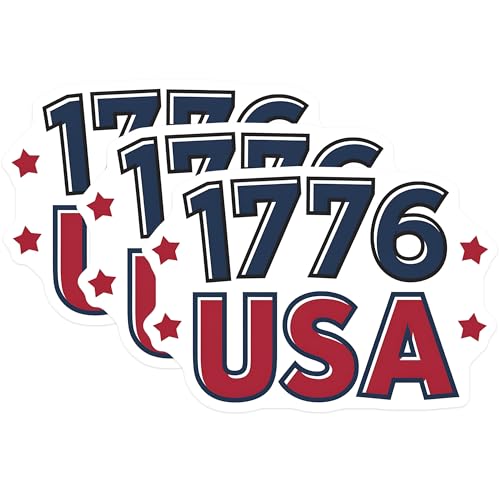 (3 Pack) 1776 USA Decals - Patriotic Decals - American Pride - 3 Inches On Longest Side - Easy Peel & Apply - Made in USA - 3MCS2660