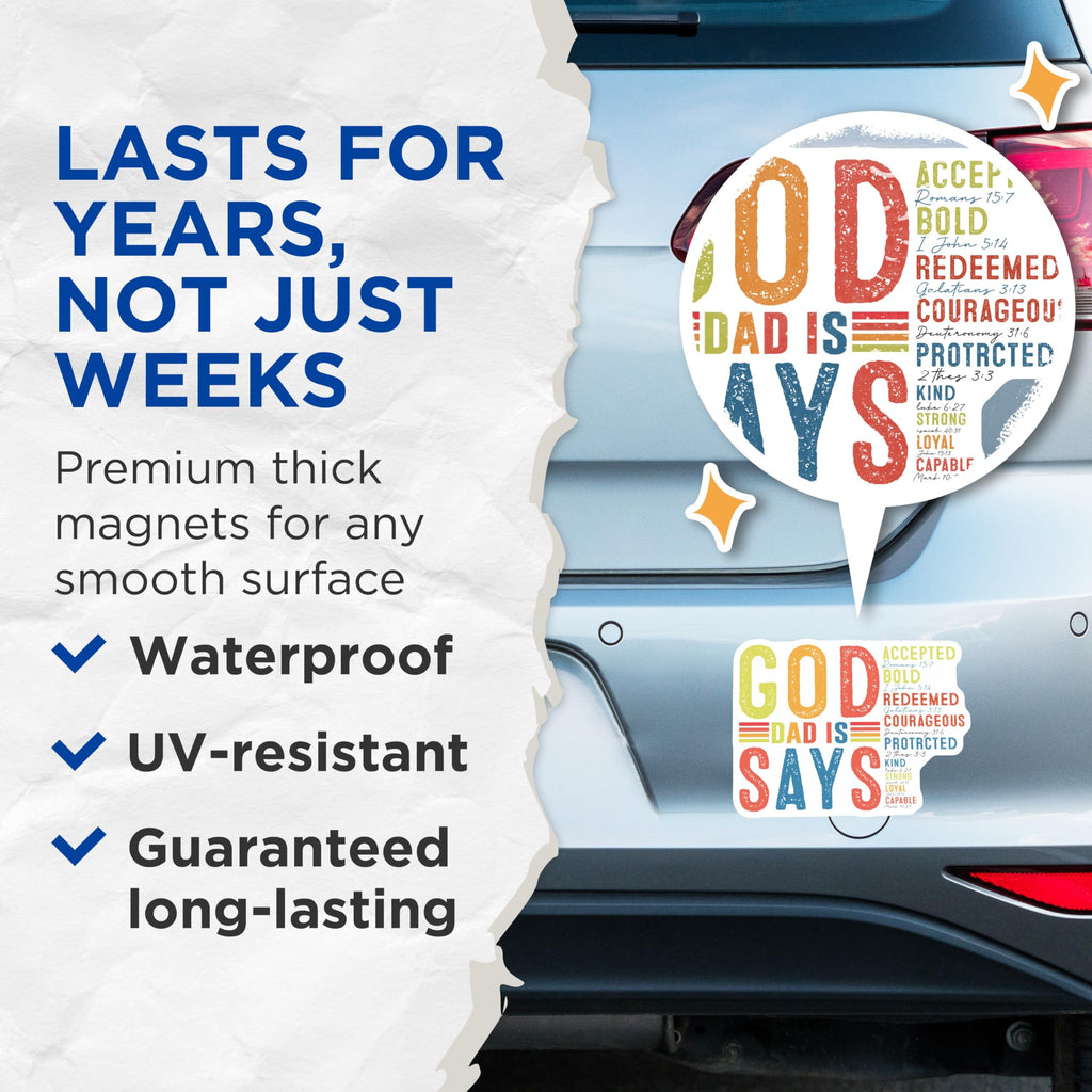 (2 Pack) God Says I Am Magnets - Christian Affirmation Decor - Bible Verse Faith Based Encouragement - 5 Inches On Longest Side - Thick Durable Magnet - Made in USA - MAG26692