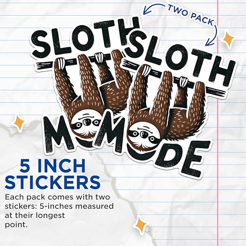 (2 Pack) Sloth Mode Stickers - Funny Lazy Sloth Stickers - Animal Lover Sticker Pack - Cute Sloth Sticker Collection - 5" On Longest Side - Sticks to Any Smooth Flat Surface - Made in USA - BMCS2743