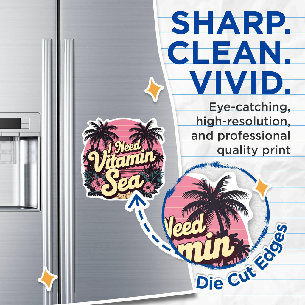 (2 Pack) I Need Vitamin Sea - Ocean with Flowers and Palm Trees - Ocean Lover - 5 Inches On Longest Side - Premium Magnet - for Cars, Refrigerators, Toolboxes - Made in USA - MAG1725