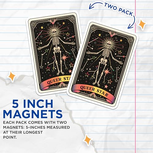 (2 Pack) Queer Star Skeleton Magnets - LGBTQ Pride - Tarot Card Art - 5" On Longest Side - for Cars, Fridges, Toolboxes - Made in USA - MAG4260