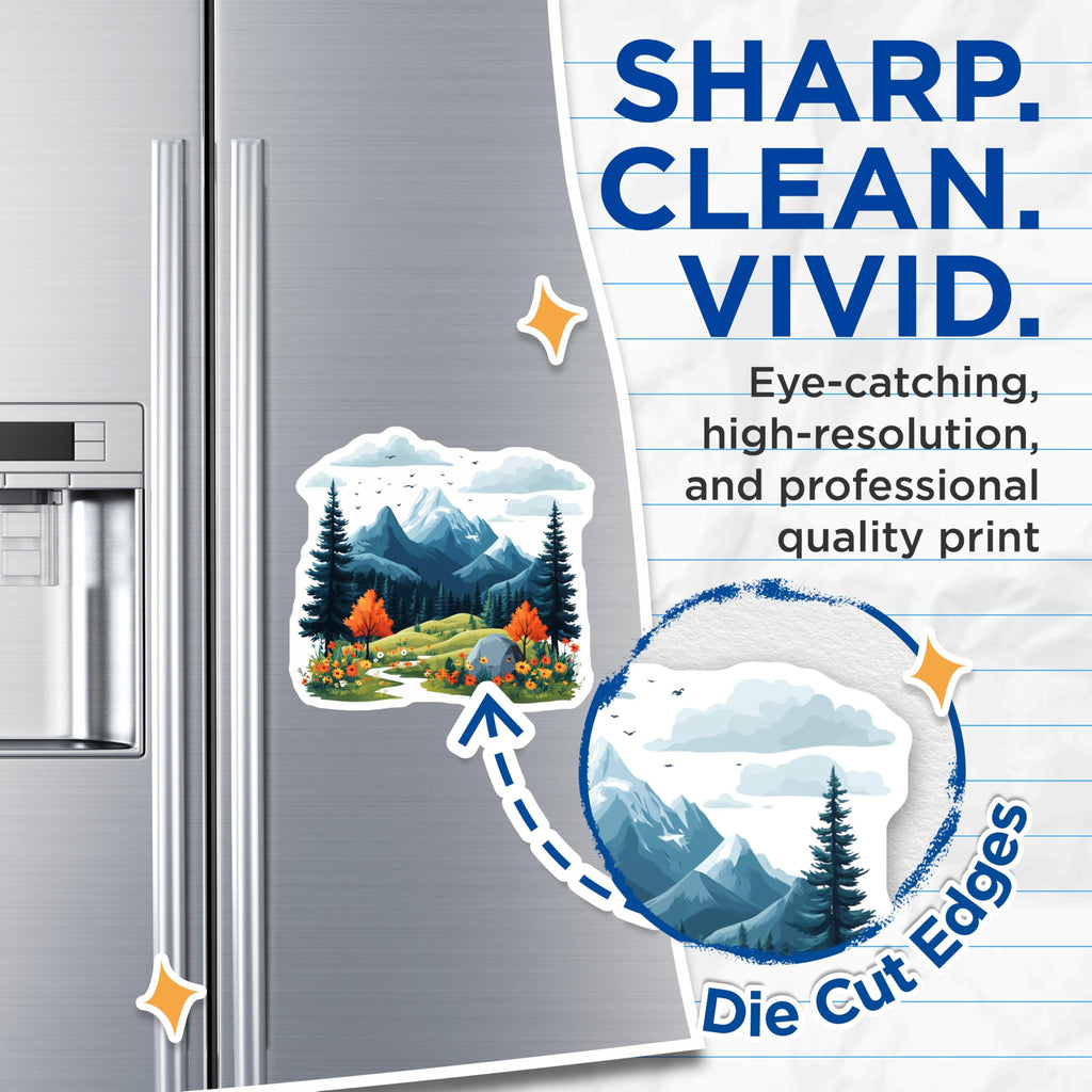 (2 Pack) Mountain Landscape Magnets - Nature Art Decor - Woodland Forest Scene - Outdoor Refrigerator Aesthetic - 5 Inches On Longest Side - Thick Durable Magnet - Made in USA - MAG29517