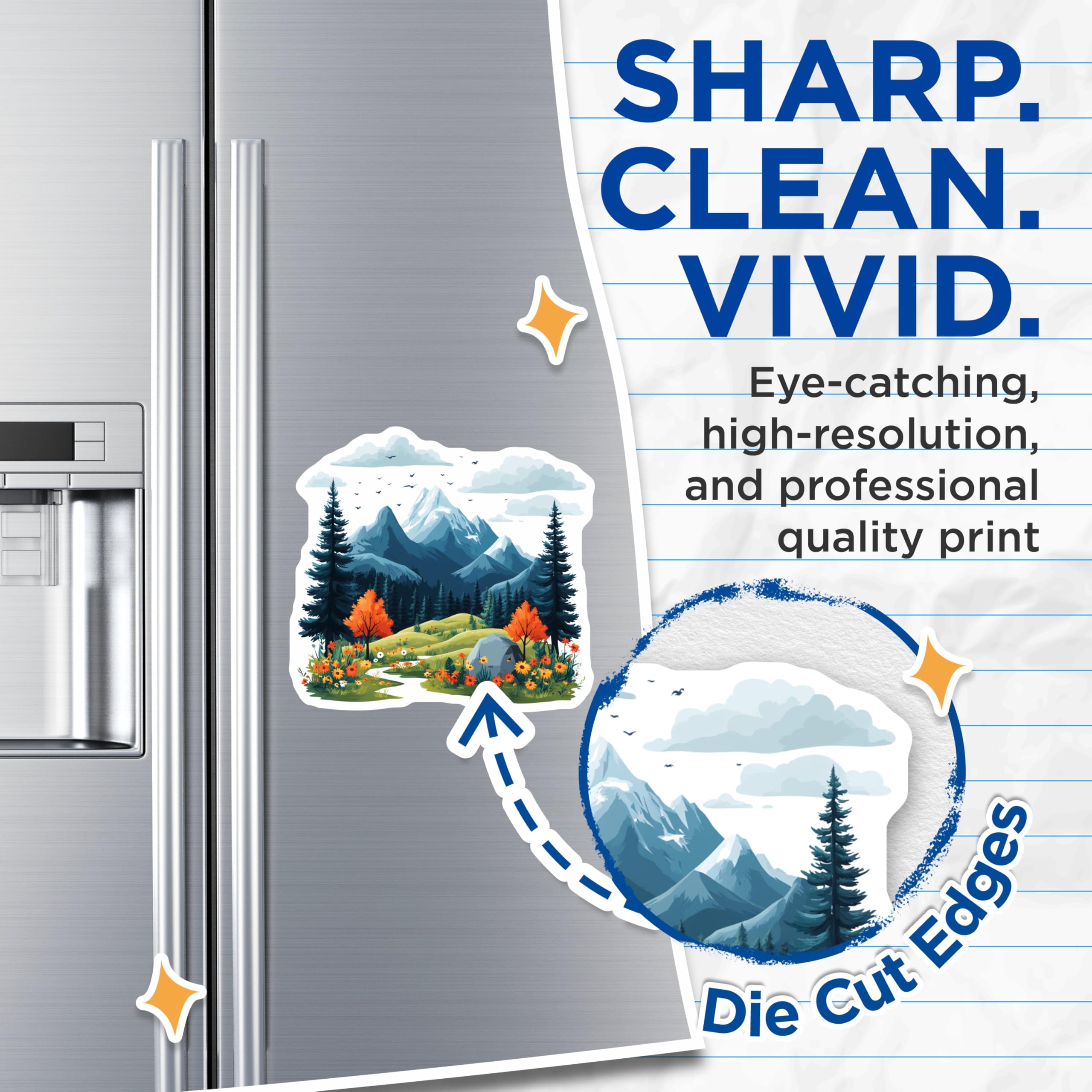 (2 Pack) Mountain Landscape Magnets - Nature Art Decor - Woodland Forest Scene - Outdoor Refrigerator Aesthetic - 5 Inches On Longest Side - Thick Durable Magnet - Made in USA - MAG29517