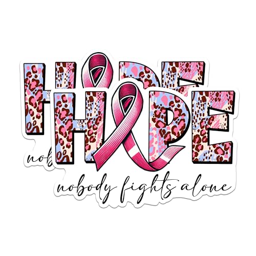 (2 Packs) Hope Nobody Fights Alone Stickers - Breast Cancer Awareness Decals - 5 Inches On Longest Side - Premium Vinyl Decal - Sticks to Any Smooth Flat Surface - Made in USA - BMCS2435