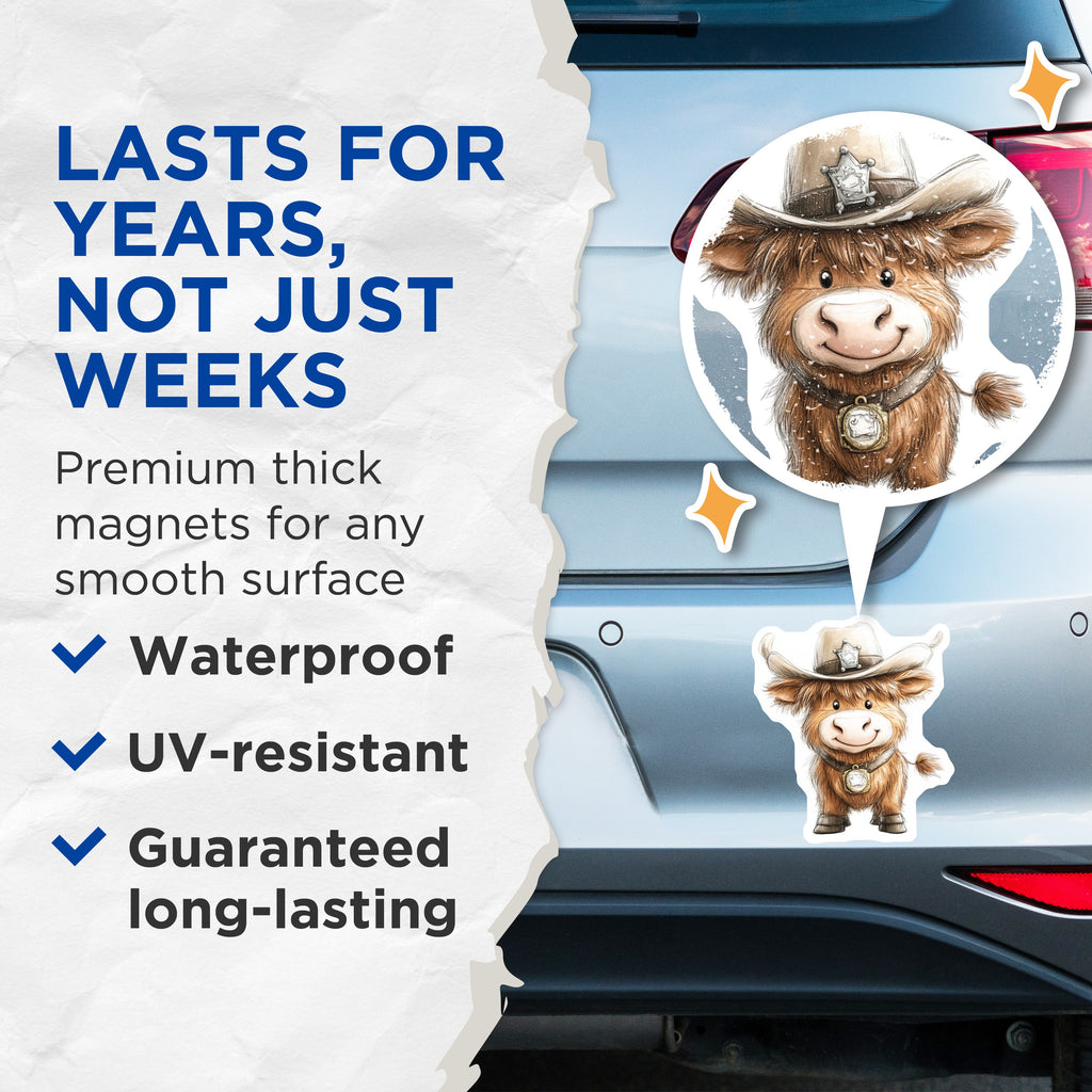 (2 Pack) Cute Highland Cow Magnets - Western Farmhouse Decor - Country Farm Animal Aesthetic Refrigerator Funny Magnet - 5 Inches On Longest Side - Thick Durable Magnet - Made in USA - MAG38792