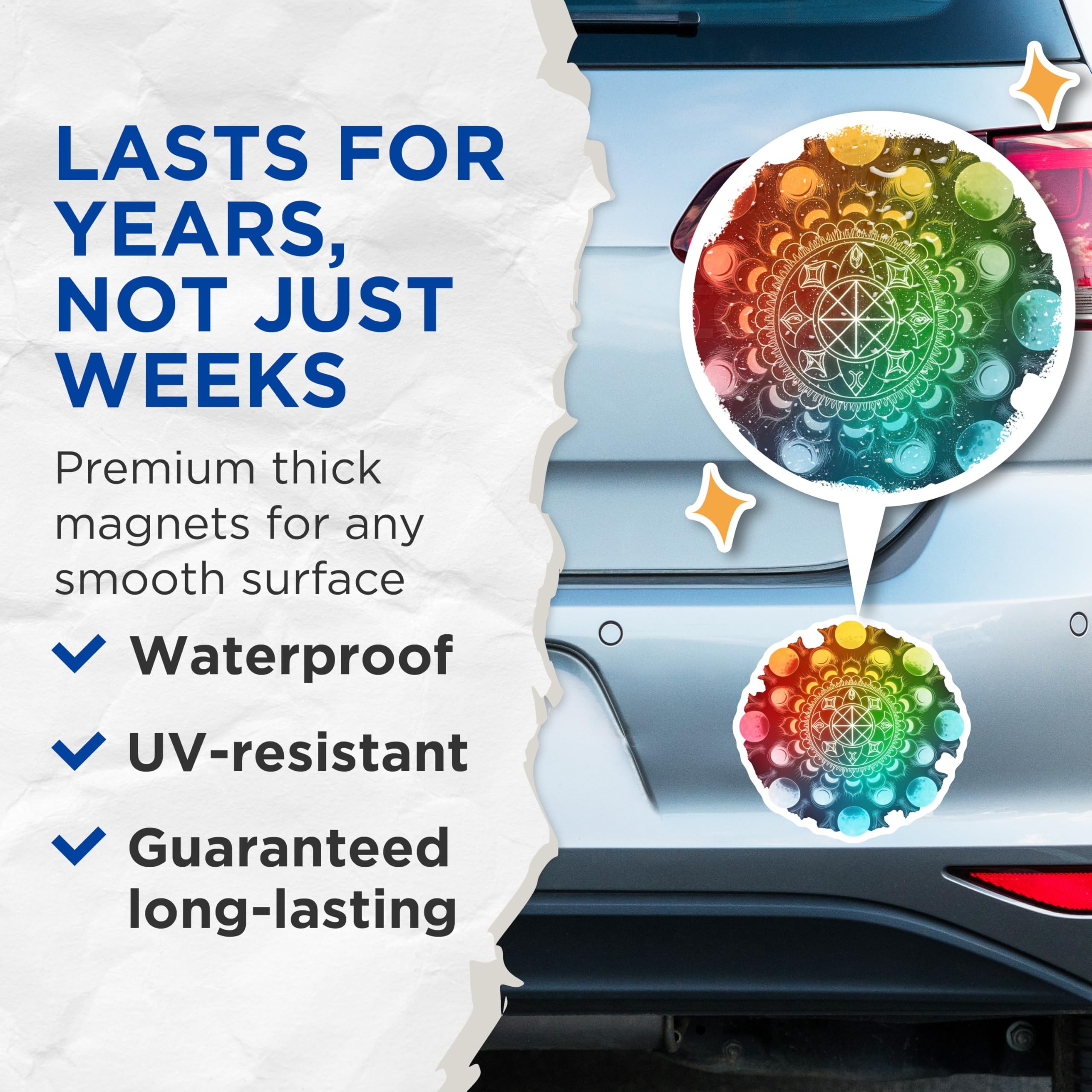 (2 Pack) Moon Phase Magnets - Mandala Design Magnet - Celestial Home Accent - 5" On Longest Side - Premium Magnet - for Cars, Refrigerators, Toolboxes, Lockers - Made in USA - MAG14321