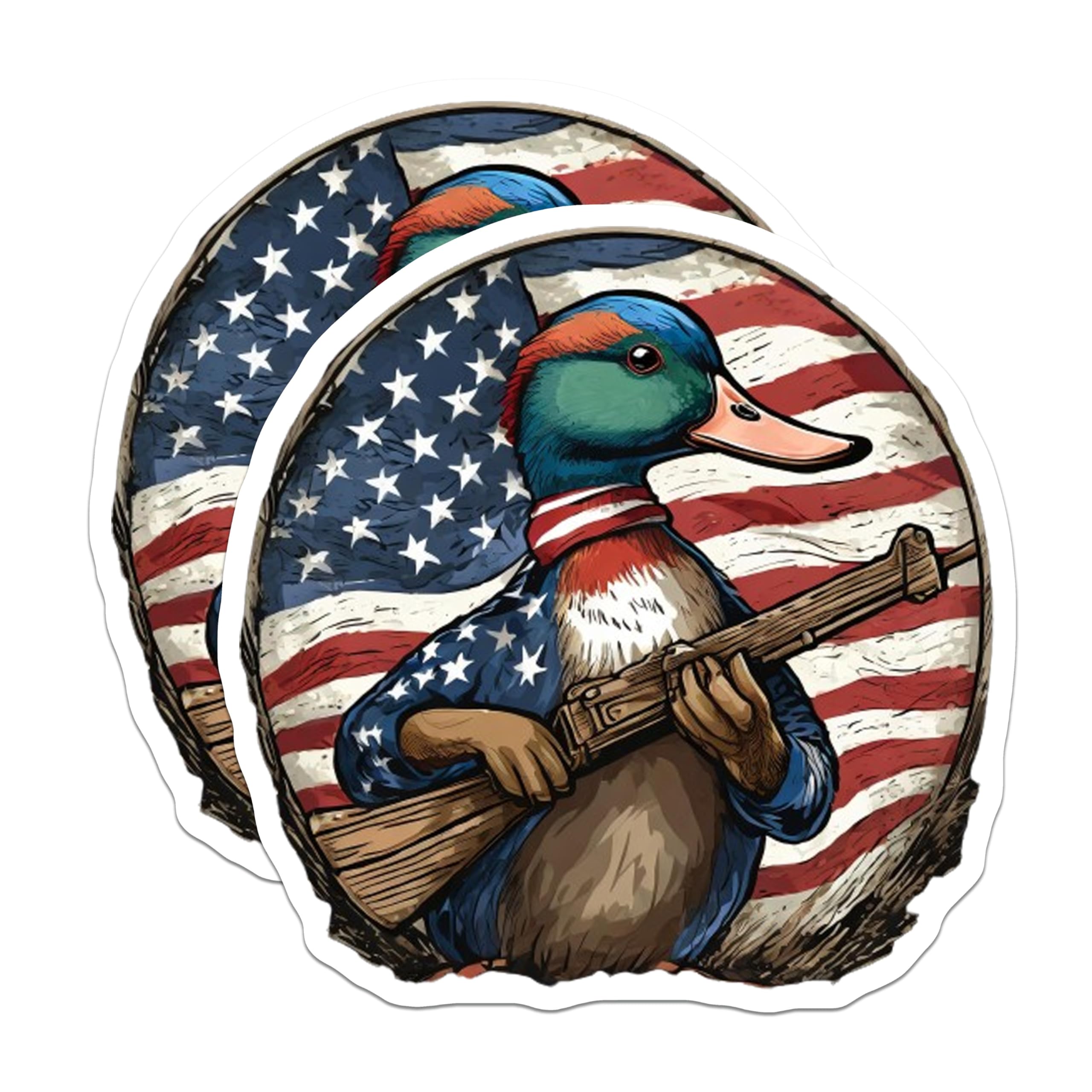 (2 Pack) Patriotic Hunter Duck Magnets - American Flag Mallard Rifle - US Wildlife Enthusiast Decor - 5 Inches On Longest Side - Thick Durable Magnet - Made in USA - MAG21146