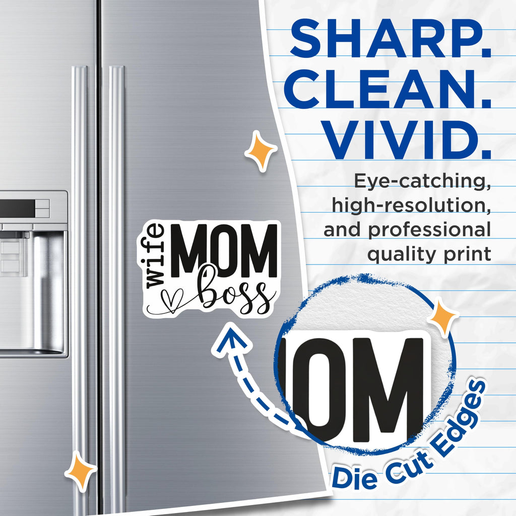 (2 Pack) Wife Mom Boss Magnets - Empowered Mother Quote - Modern Home Fridge Decor - Daily Inspiration - 5 Inches On Longest Side - Thick Durable Magnet - Made in USA - MAG20562