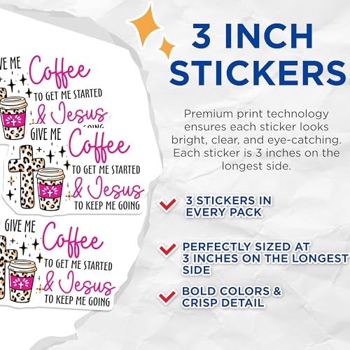 (3 Pack) Coffee Jesus Decals - Christian Decal - Laptop Decals - 3 Inches On Longest Side - Easy Peel & Apply - Made in USA - 3MCS1906