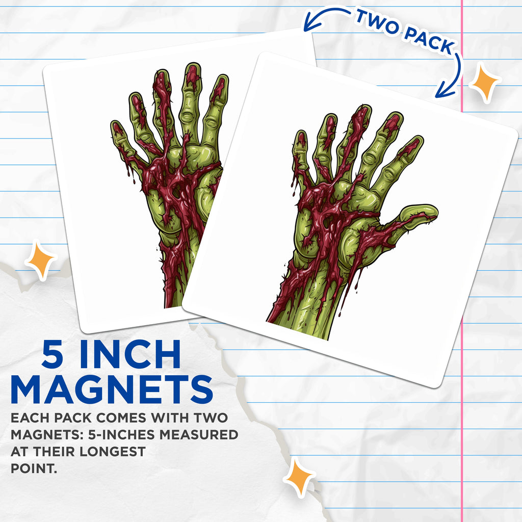 (2 Pack) Zombie Hand Bloody Magnets - Horror Decor Spooky Art - Halloween Undead Collectible - 5 Inches On Longest Side - Thick Durable Magnet - Made in USA - MAG36111