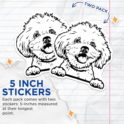 (2 Pack) Cute Dog Stickers - Puppy Dog Face Stickers - Adorable Dog Art Stickers - 5" On Longest Side - Sticks to Smooth Flat Surfaces - Made in USA - BMCS4051