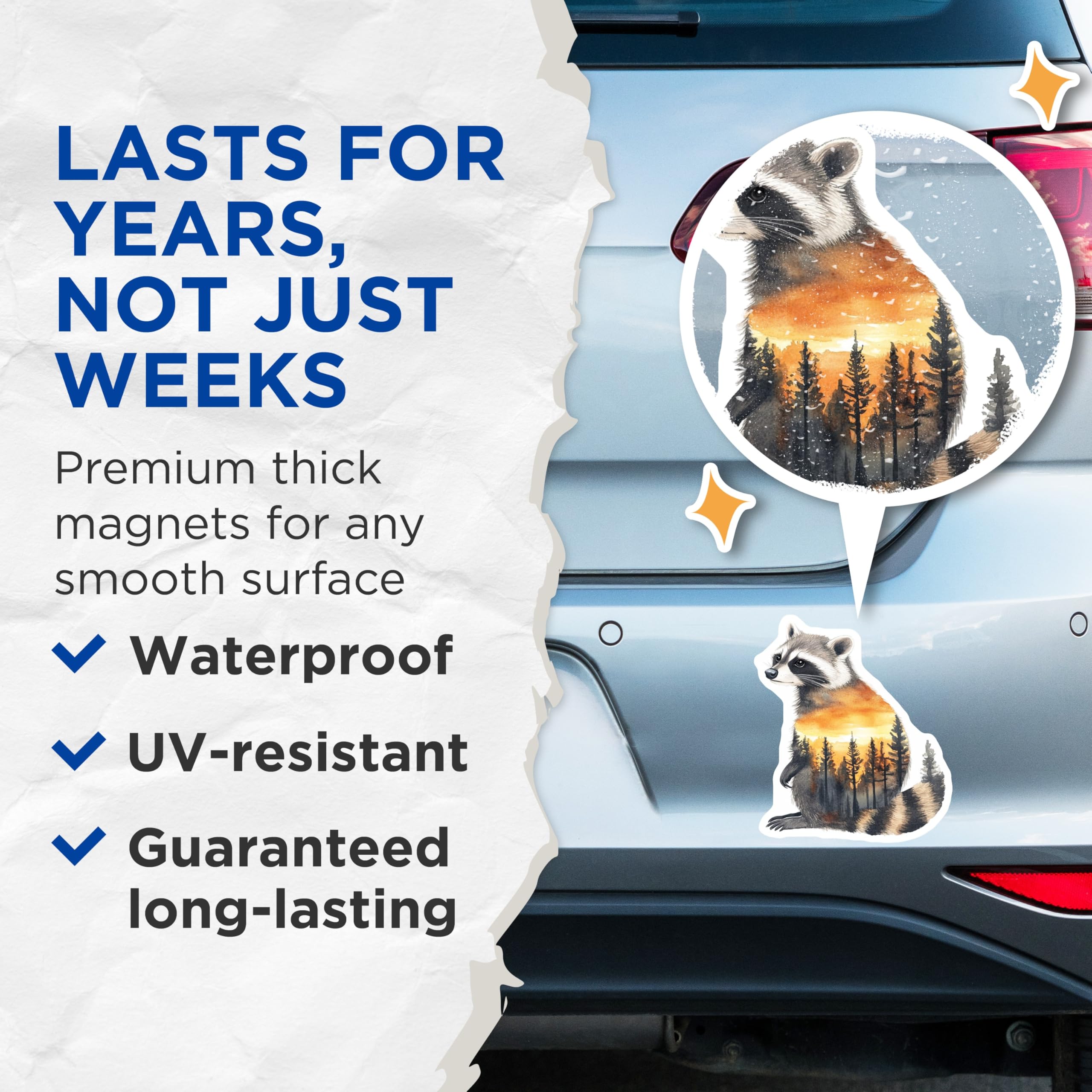 (2 Pack) Raccoon Magnets - Forest Sunset Art - Animal Fridge Decor - 5" On Longest Side - Premium Magnet - for Cars, Refrigerators, Toolboxes, Lockers - Made in USA - MAG15272