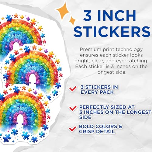 (3 Pack) Rainbow Puzzle Decals - Colorful Jigsaw Art - Laptop Decor - 3 Inches On Longest Side - Easy Peel & Apply - Made in USA - 3MCS6662