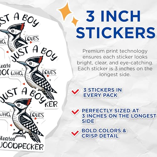 (3 Pack) Woodpecker Decals - Bird Lover Stickers - Laptop Decor- 3 Inches On Longest Side - Easy Peel & Apply - Made in USA - 3MCS5093