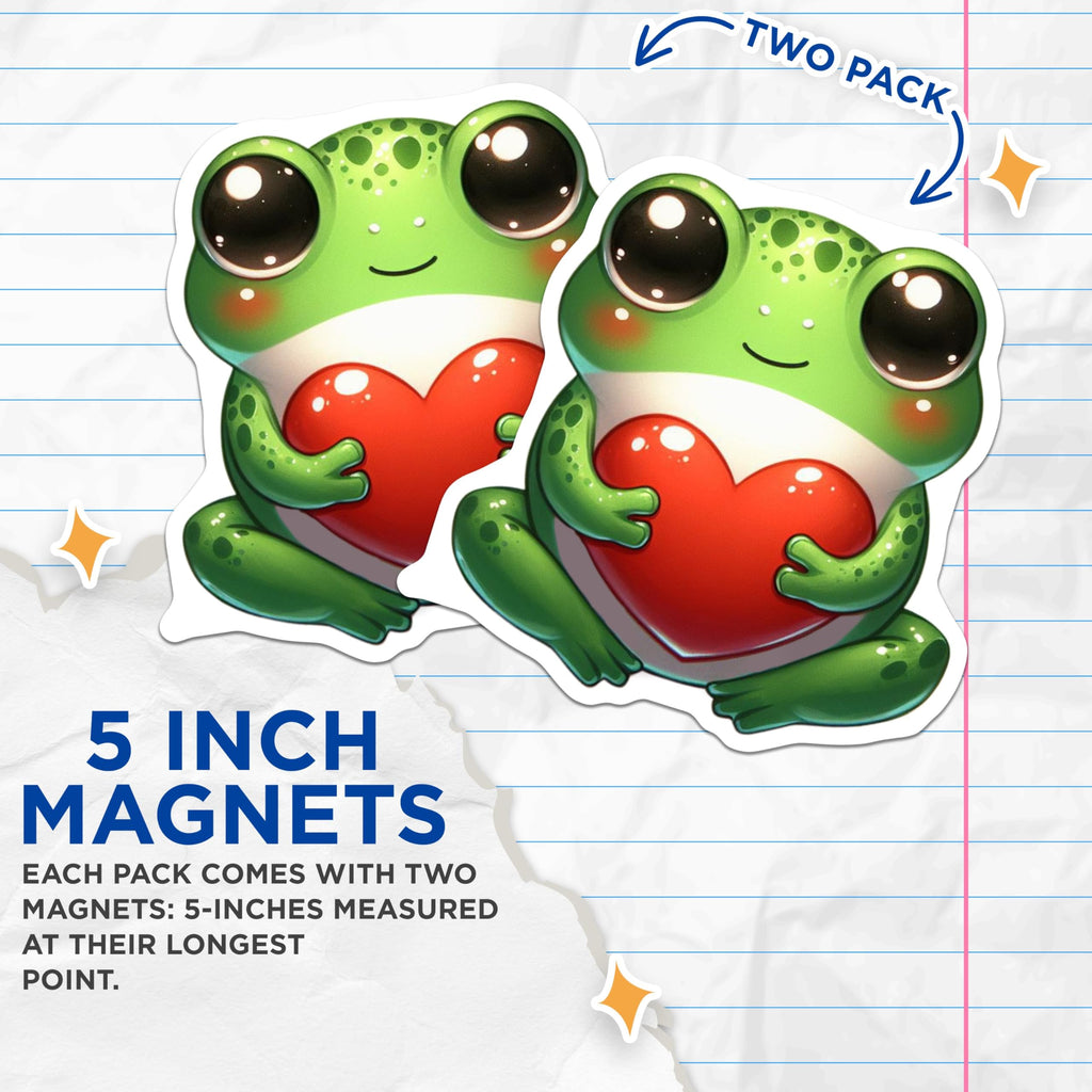 (2 Pack) Cute Frog Heart Magnets - Adorable Animal Lovers - Frog Themed Fridge Magnets - 5" On Longest Side - for Cars, Fridges, Toolboxes - Made in USA - MAG3673