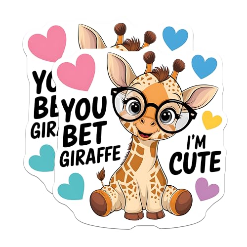 (2 Pack) Cute Giraffe Stickers - Funny Animal Stickers - Adorable Giraffe Decal - 5" On Longest Side - Sticks to Smooth Flat Surfaces - Made in USA - BMCS5574