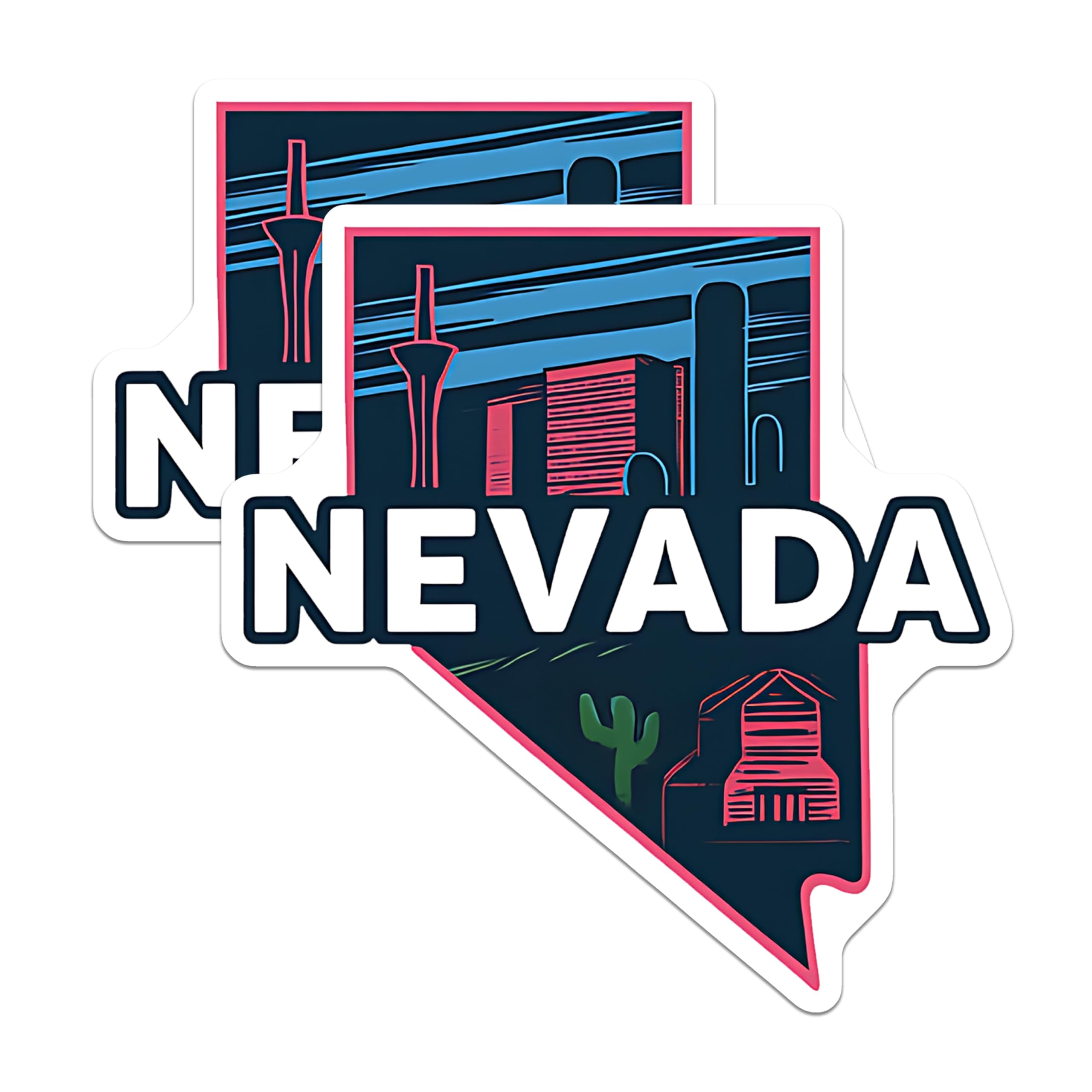 (2 Pack) Nevada State Magnets - Las Vegas Landmark Art - Desert Cactus Souvenir - 5 Inches On Longest Side - Thick Durable Magnet - Made in USA - MAG22869
