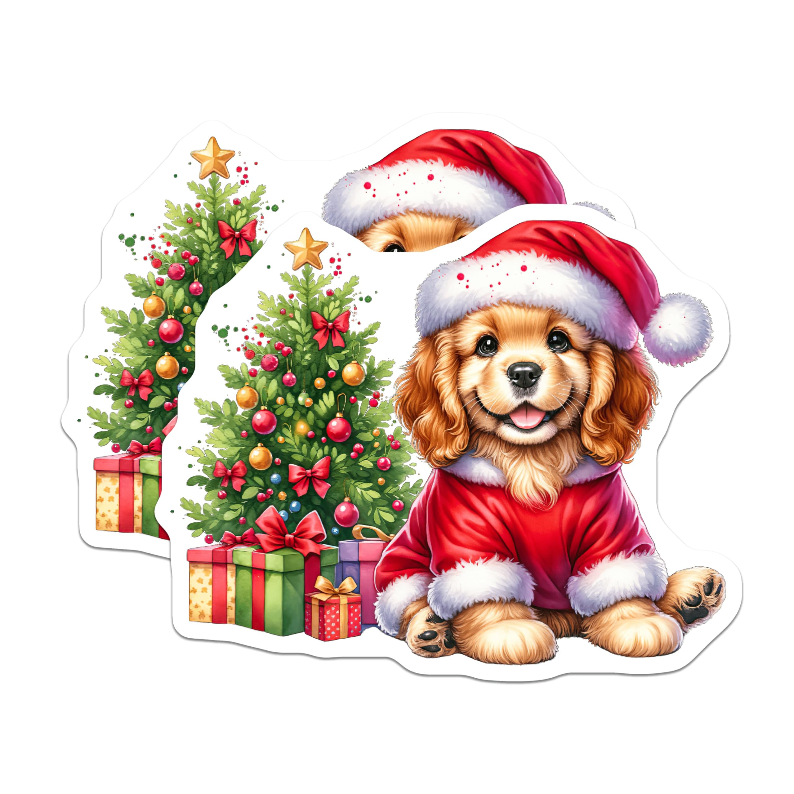 (2 Pack) Christmas Puppy Magnets - Santa Dog Refrigerator Decor - Holiday Pet Owner Locker Accessory - 5 Inches On Longest Side - Thick Durable Magnet - Made in USA - MAG30214