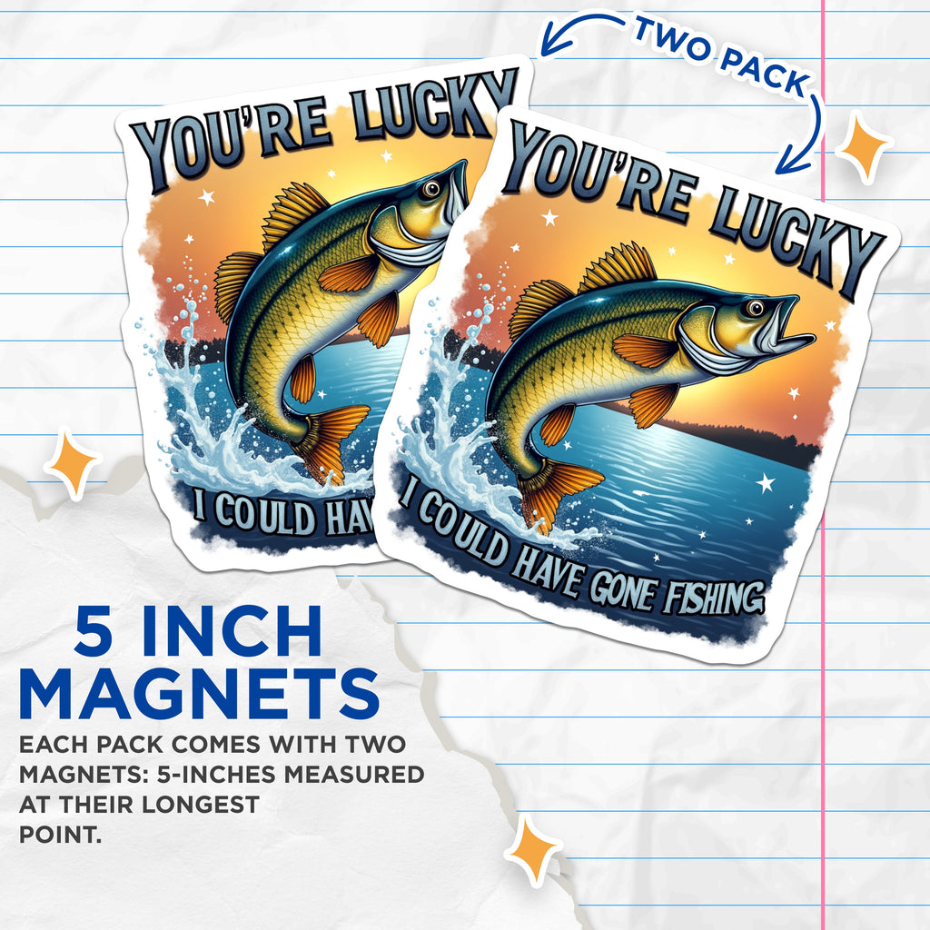 (2 Pack) Fishing Humor Magnets - Bass Fish Refrigerator Locker - Funny Fisherman Dad Man Cave - 5 Inches On Longest Side - Thick Durable Magnet - Made in USA - MAG37332