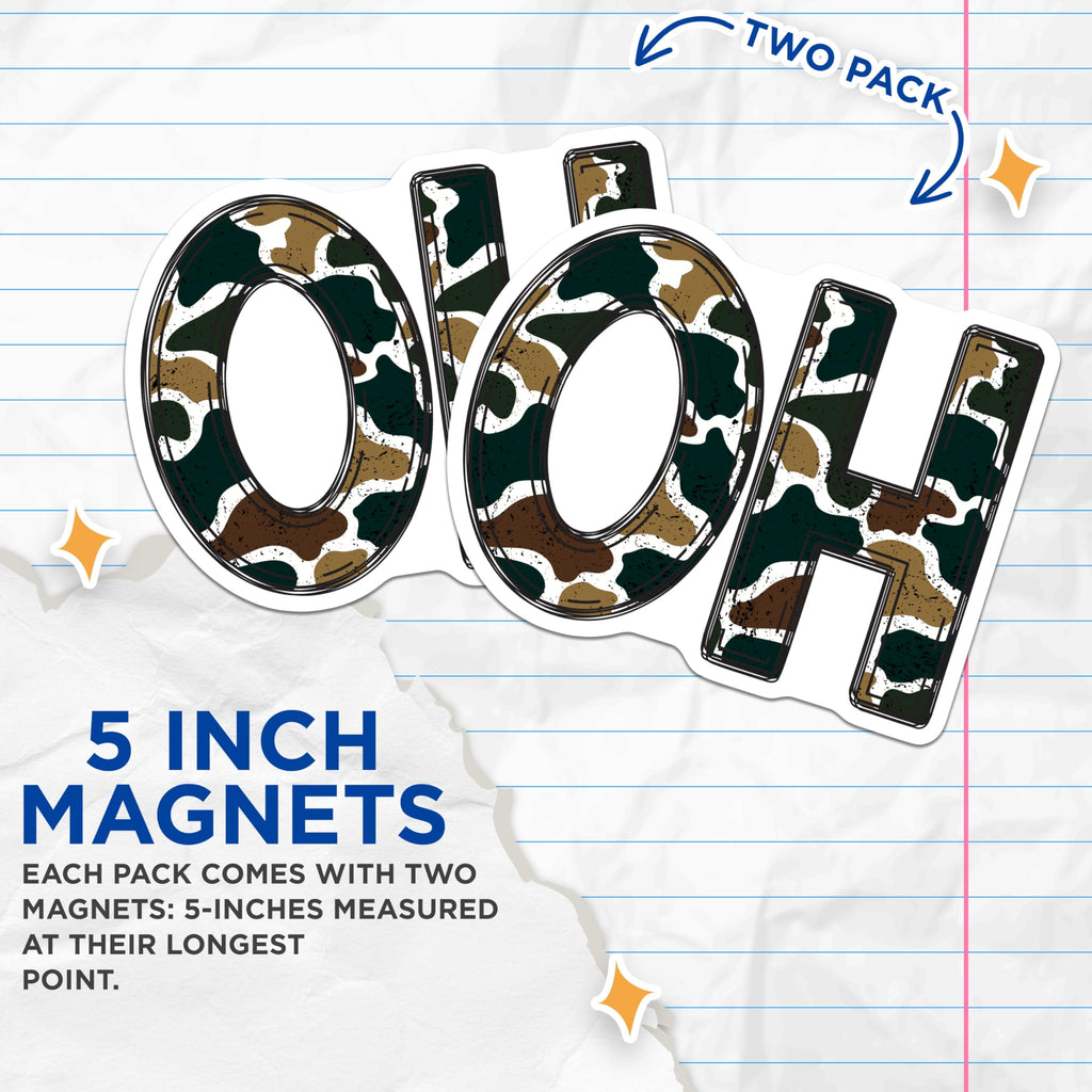 (2 Pack) Camouflage OH Magnets - Ohio State Pride Display - Rustic Woodland Refrigerator Decor - 5 Inches On Longest Side - Thick Durable Magnet - Made in USA - MAG23139