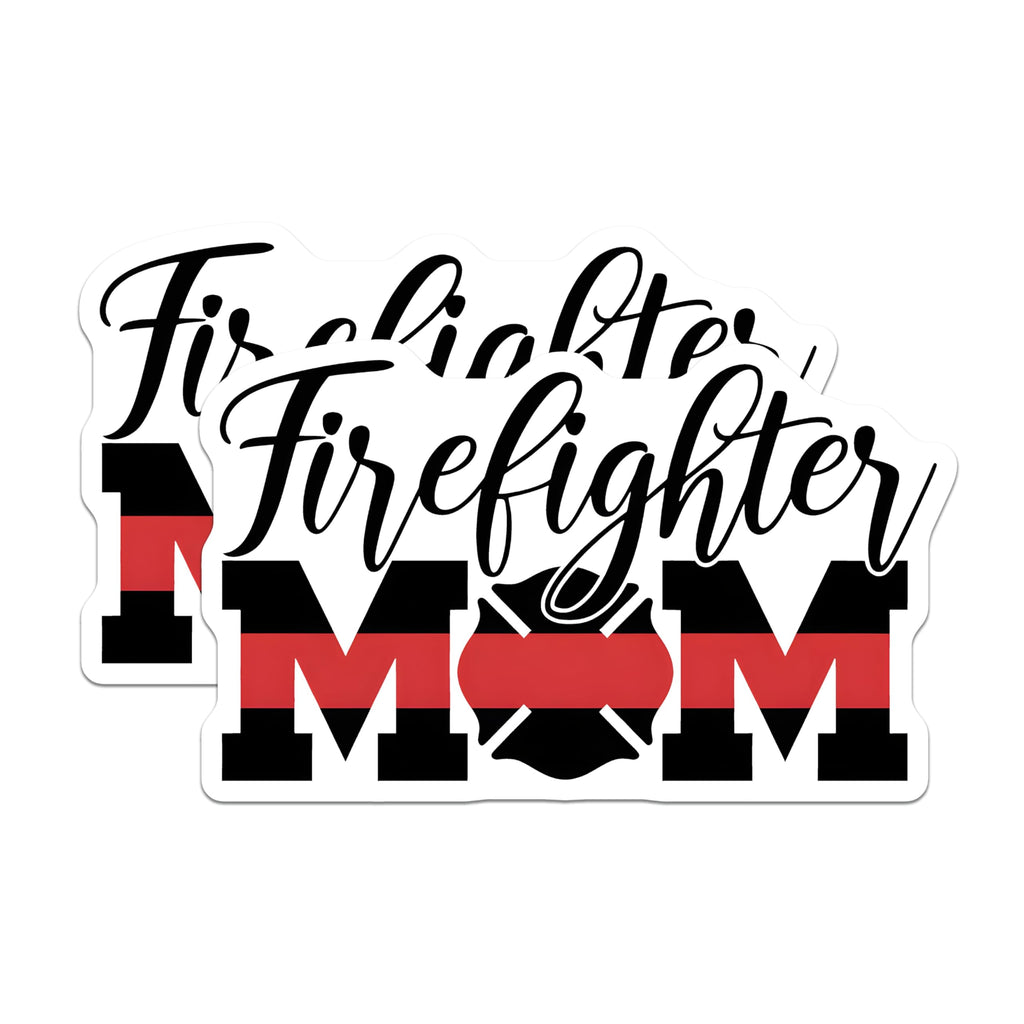 (2 Pack) Firefighter Mom Magnets - Thin Red Line - Proud Firefighter Family - 5" On Longest Side - Premium Magnet - for Cars, Refrigerators, Toolboxes, Lockers - Made in USA - MAG17505