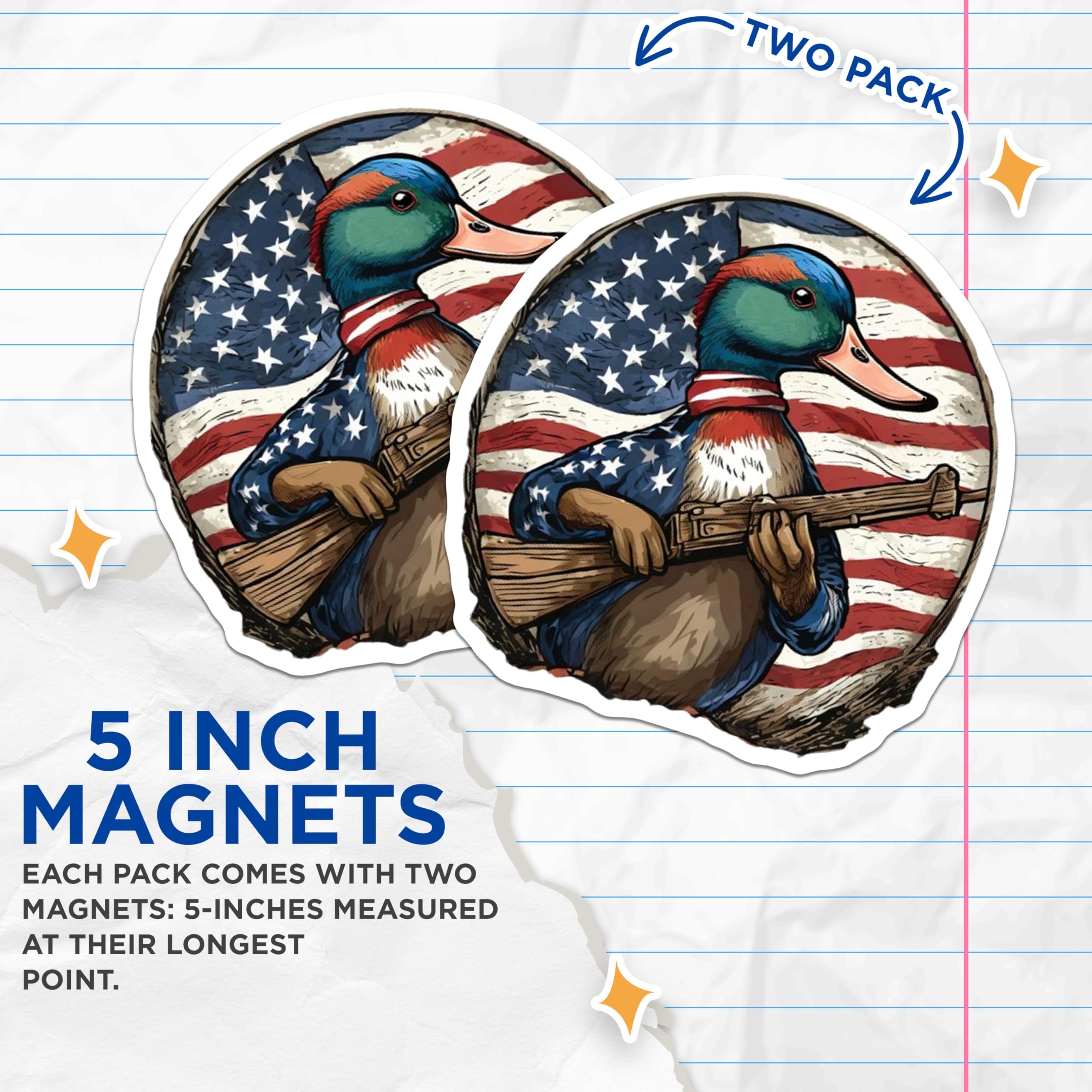 (2 Pack) Patriotic Hunter Duck Magnets - American Flag Mallard Rifle - US Wildlife Enthusiast Decor - 5 Inches On Longest Side - Thick Durable Magnet - Made in USA - MAG21146