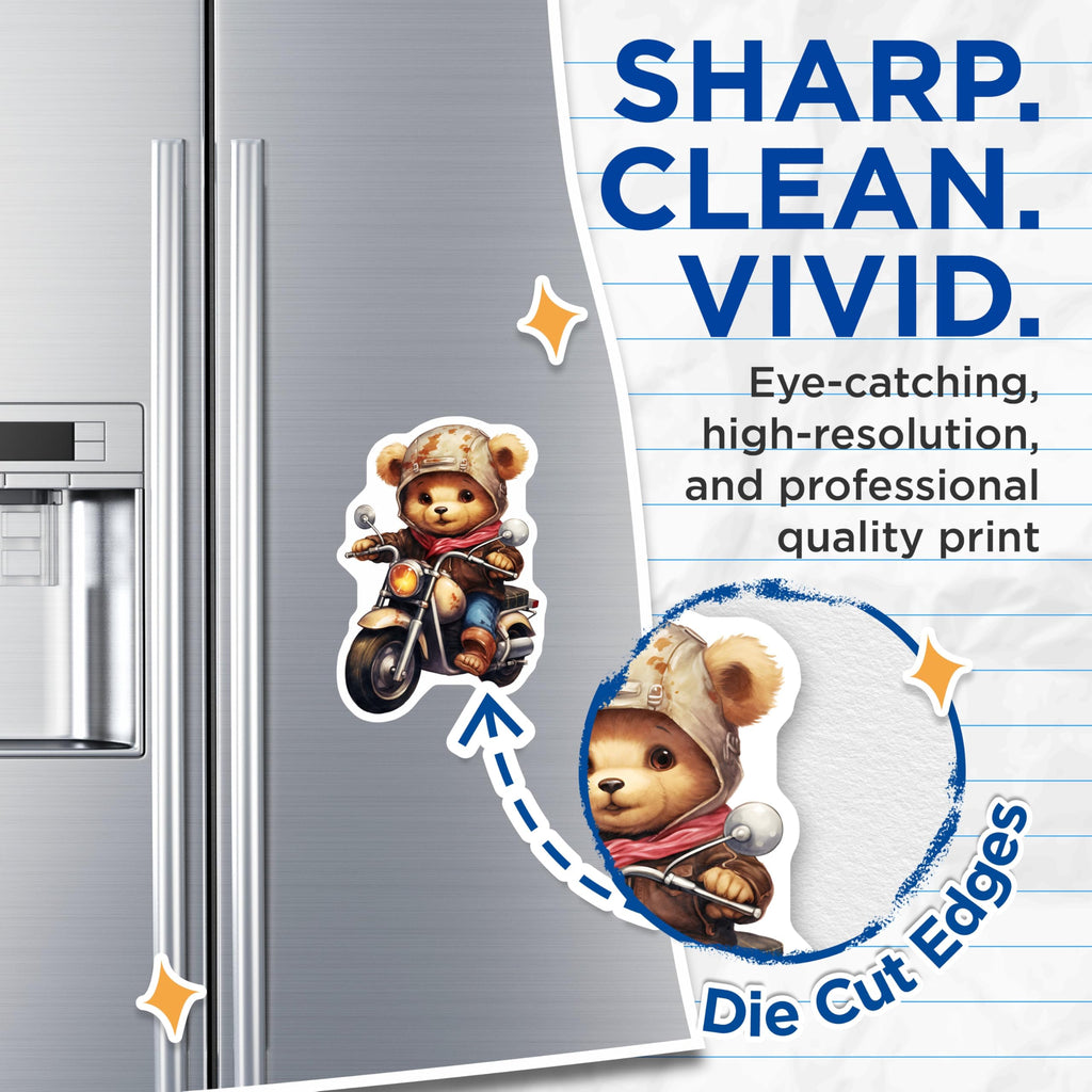 (2 Pack) Teddy Bear Motorbike Magnets - Bear on Motorcycle - Animal Lover Decor - 5" On Longest Side - Premium Magnet - for Cars, Refrigerators, Toolboxes, Lockers - Made in USA - MAG16901