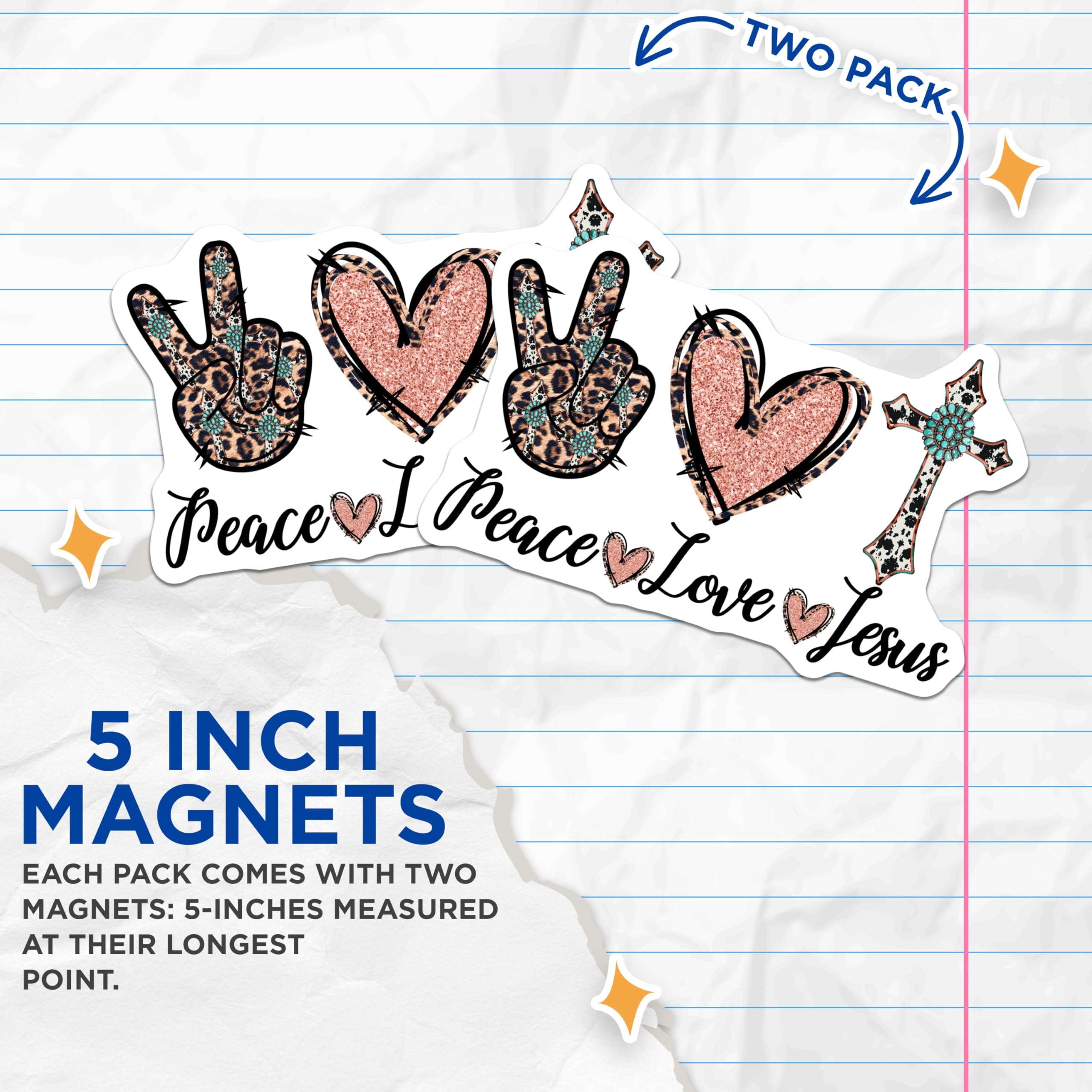 (2 Pack) Peace Love Jesus Magnets - Western Faith Accents - Turquoise Leopard Design - 5 Inches On Longest Side - Thick Durable Magnet - Made in USA - MAG28112