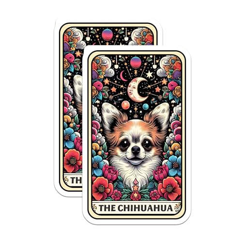 (2 Pack) Chihuahua Art Stickers - Cute Dog Stickers - Flower Dog Stickers - Night Sky Stickers - 5" On Longest Side - Sticks to Smooth Flat Surfaces - Made in USA - BMCS4810