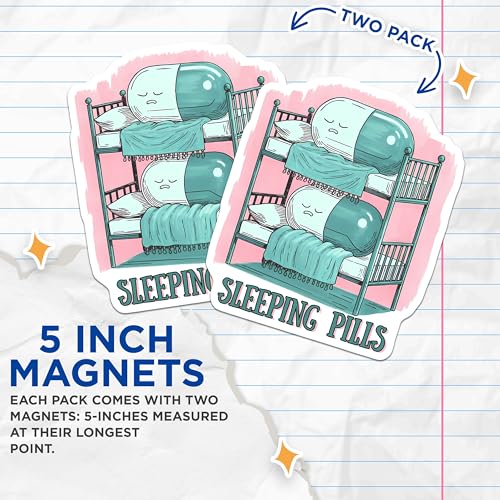 (2 Pack) Sleeping Pills Magnets - Pharmacy Decor - 5" On Longest Side - for Cars, Fridges, Toolboxes - Made in USA - MAG7632