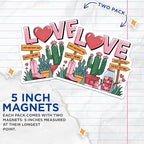 (2 Pack) Love Valentines Day Magnets - Cute Cactus Magnets - Sweetheart Cafe Magnets - 5" On Longest Side - for Cars, Fridges, Toolboxes - Made in USA - MAG4389