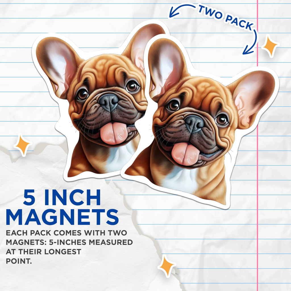 (2 Pack) Smiling French Bulldog Magnets - Cute Frenchie Puppy Art - Pet Dog Lover Refrigerator Locker Decor - 5 Inches On Longest Side - Thick Durable Magnet - Made in USA - MAG24309
