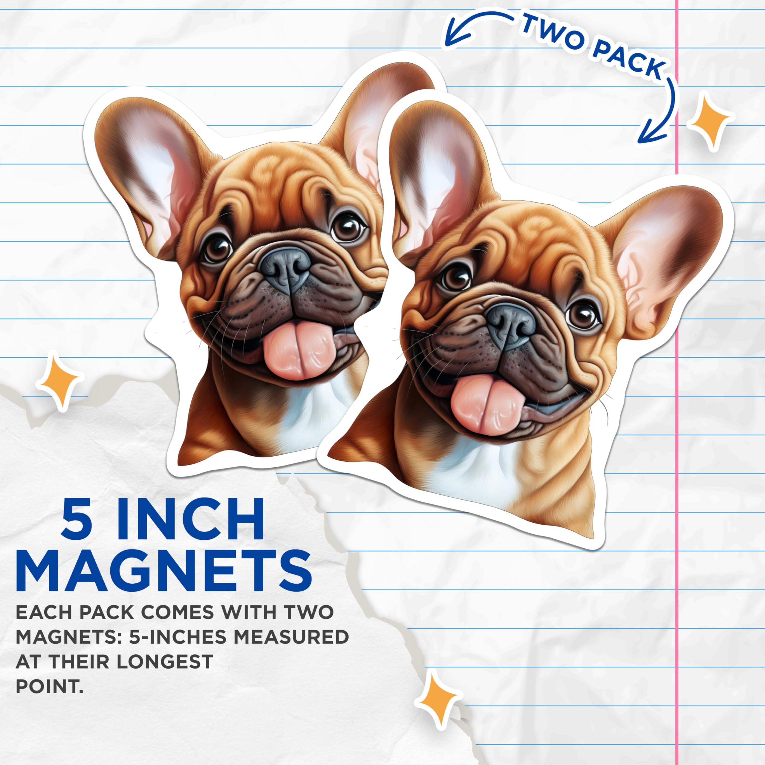 (2 Pack) Smiling French Bulldog Magnets - Cute Frenchie Puppy Art - Pet Dog Lover Refrigerator Locker Decor - 5 Inches On Longest Side - Thick Durable Magnet - Made in USA - MAG24309