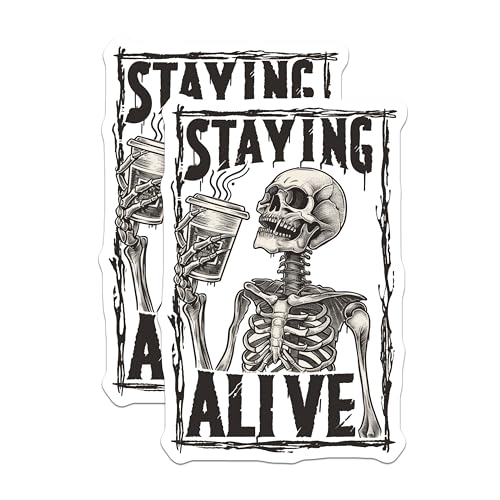 (2 Pack) Staying Alive Skeleton Stickers - Funny Skeleton Stickers - Unique Skull Design Stickers - 5" On Longest Side - Sticks to Any Smooth Flat Surface - Made in USA - BMCS3505