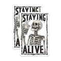 (2 Pack) Staying Alive Skeleton Stickers - Funny Skeleton Stickers - Unique Skull Design Stickers - 5" On Longest Side - Sticks to Any Smooth Flat Surface - Made in USA - BMCS3505