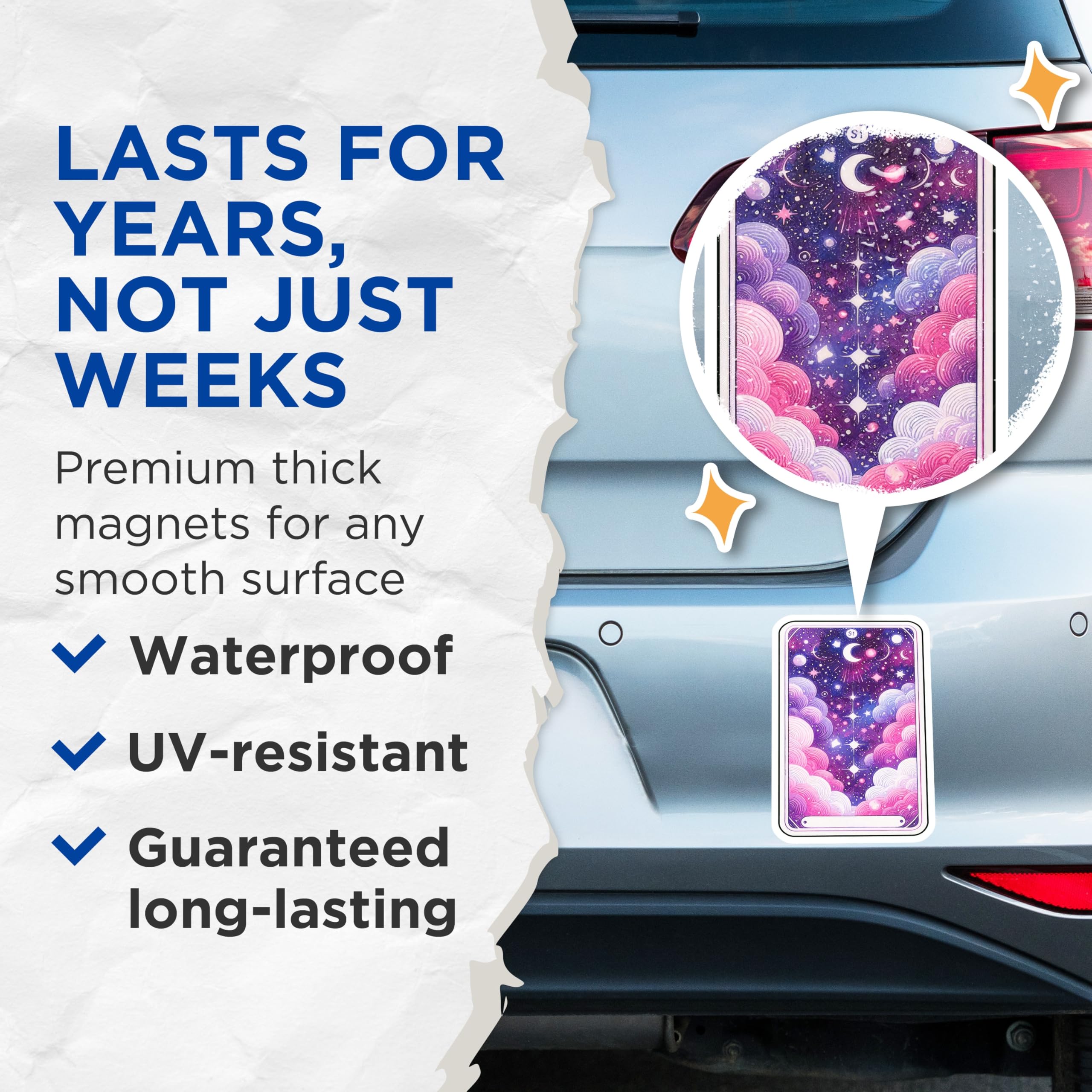 (2 Pack) Cosmic Night Sky Magnets - Dreamy Pastel Galaxy Decor - Ethereal Star Moon Clouds Aesthetic - 5 Inches On Longest Side - Thick Durable Magnet - Made in USA - MAG21477