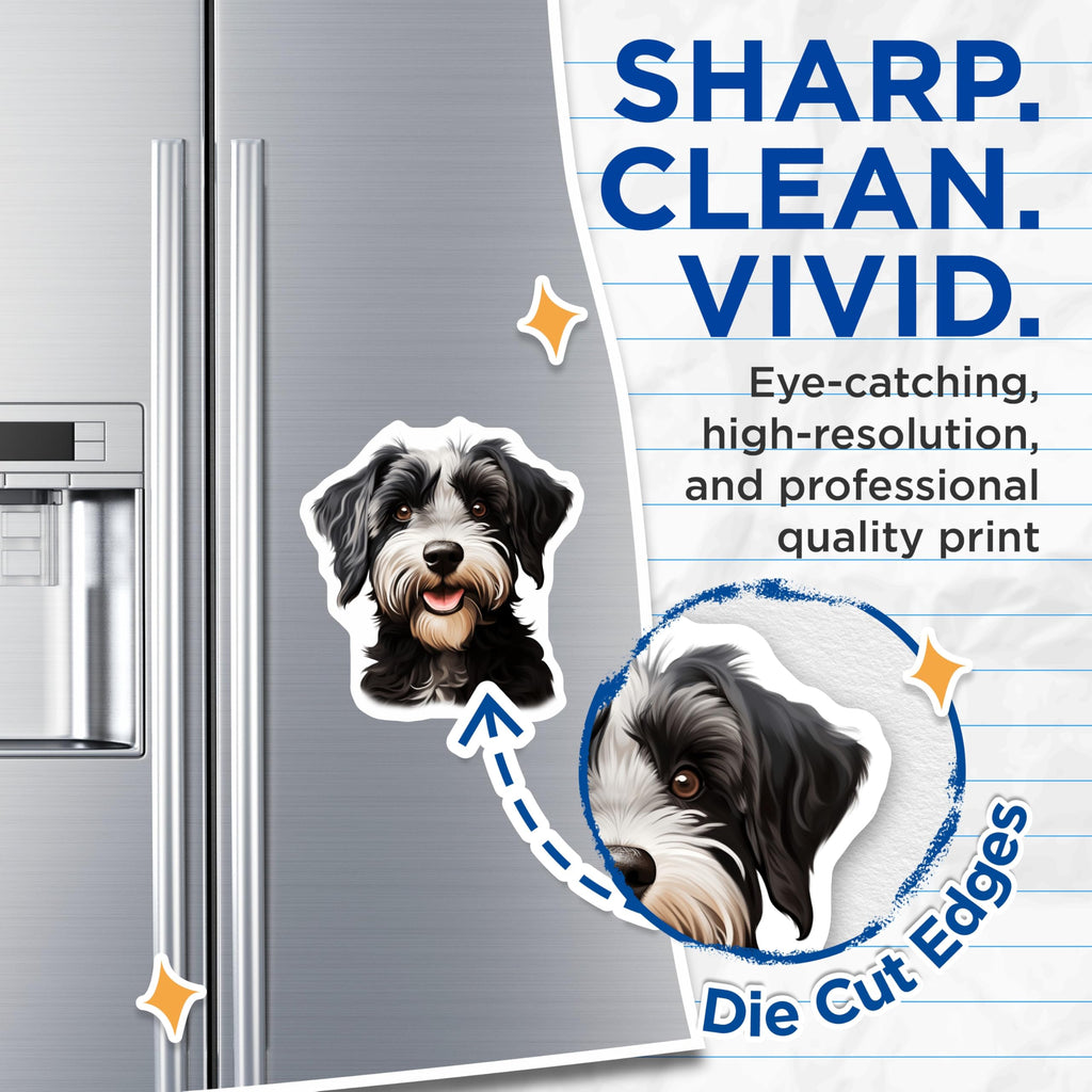 (2 Pack) Happy Schnauzer Dog Magnets - Fluffy Black White Terrier Mix Pet Artwork - Adorable Dog Lover Fridge Decoration - 5 Inches On Longest Side - Thick Durable Magnet - Made in USA - MAG30174
