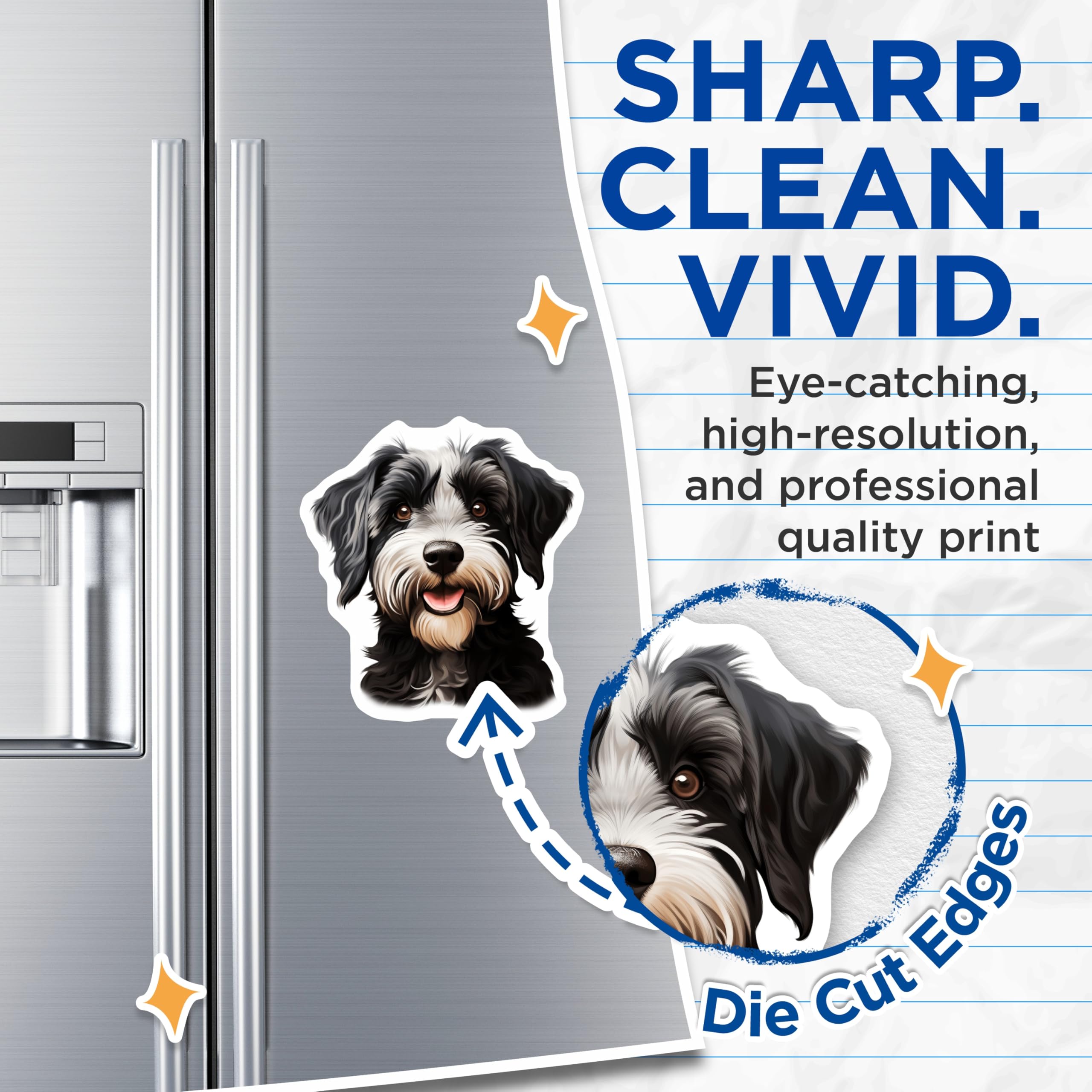 (2 Pack) Happy Schnauzer Dog Magnets - Fluffy Black White Terrier Mix Pet Artwork - Adorable Dog Lover Fridge Decoration - 5 Inches On Longest Side - Thick Durable Magnet - Made in USA - MAG30174