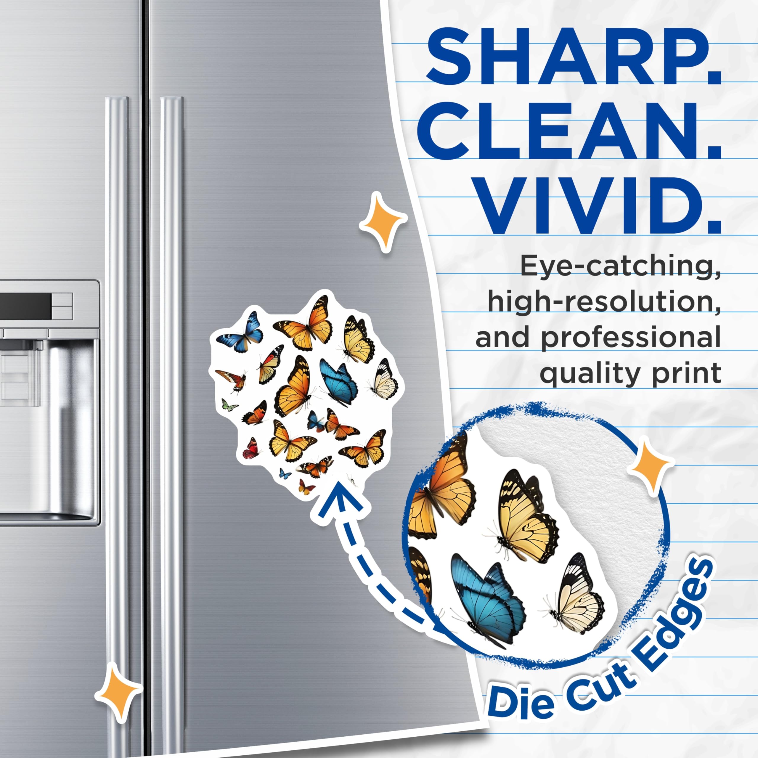 (2 Pack) Butterfly Magnets - Refrigerator Magnets - Decorative Butterfly Art - 5" On Longest Side - Premium Magnet - for Cars, Refrigerators, Toolboxes, Lockers - Made in USA - MAG15674