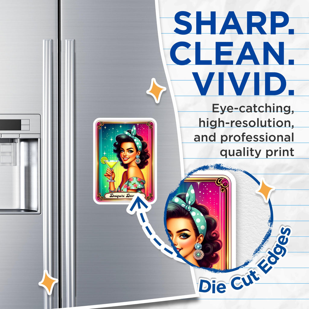 (2 Pack) Daiquiri Devotee Magnets - Pin Up Girl Art - Retro Bar Decor - 5 Inches On Longest Side - Thick Durable Magnet - Made in USA - MAG22633