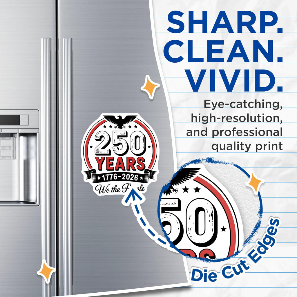 (2 Pack) 250 Years Magnets - We the People 1776-2026 Commemoration - American Patriotism Eagle Declaration History Decor - 5 Inches On Longest Side - Thick Durable Magnet - Made in USA - MAG20492