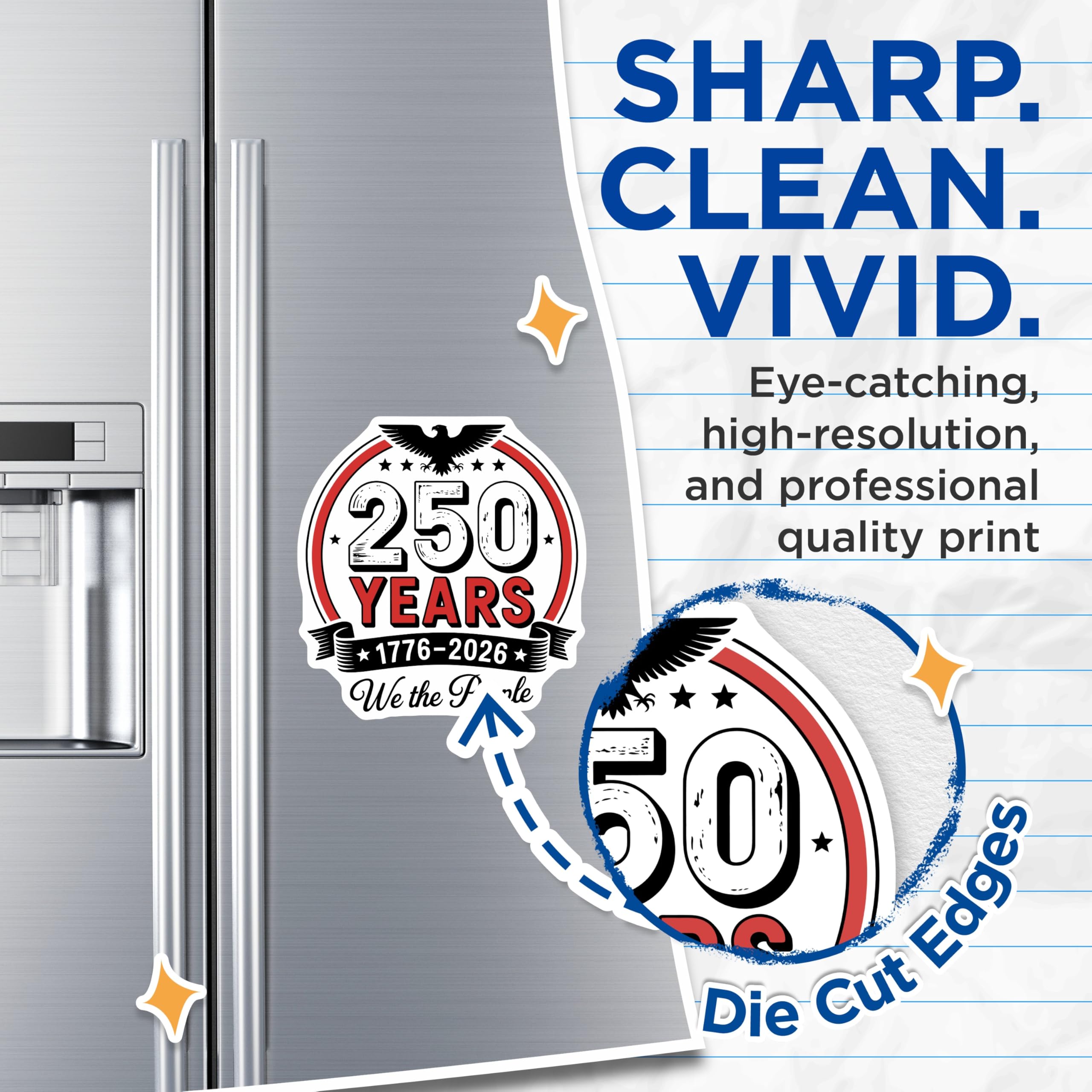 (2 Pack) 250 Years Magnets - We the People 1776-2026 Commemoration - American Patriotism Eagle Declaration History Decor - 5 Inches On Longest Side - Thick Durable Magnet - Made in USA - MAG20492