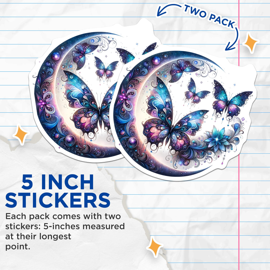 (2 Pack) Galaxy Butterfly Stickers - Cosmic Butterflies - Celestial Sticker Set - 5" On Longest Side - Sticks to Smooth Flat Surfaces - Made in USA - BMCS15097