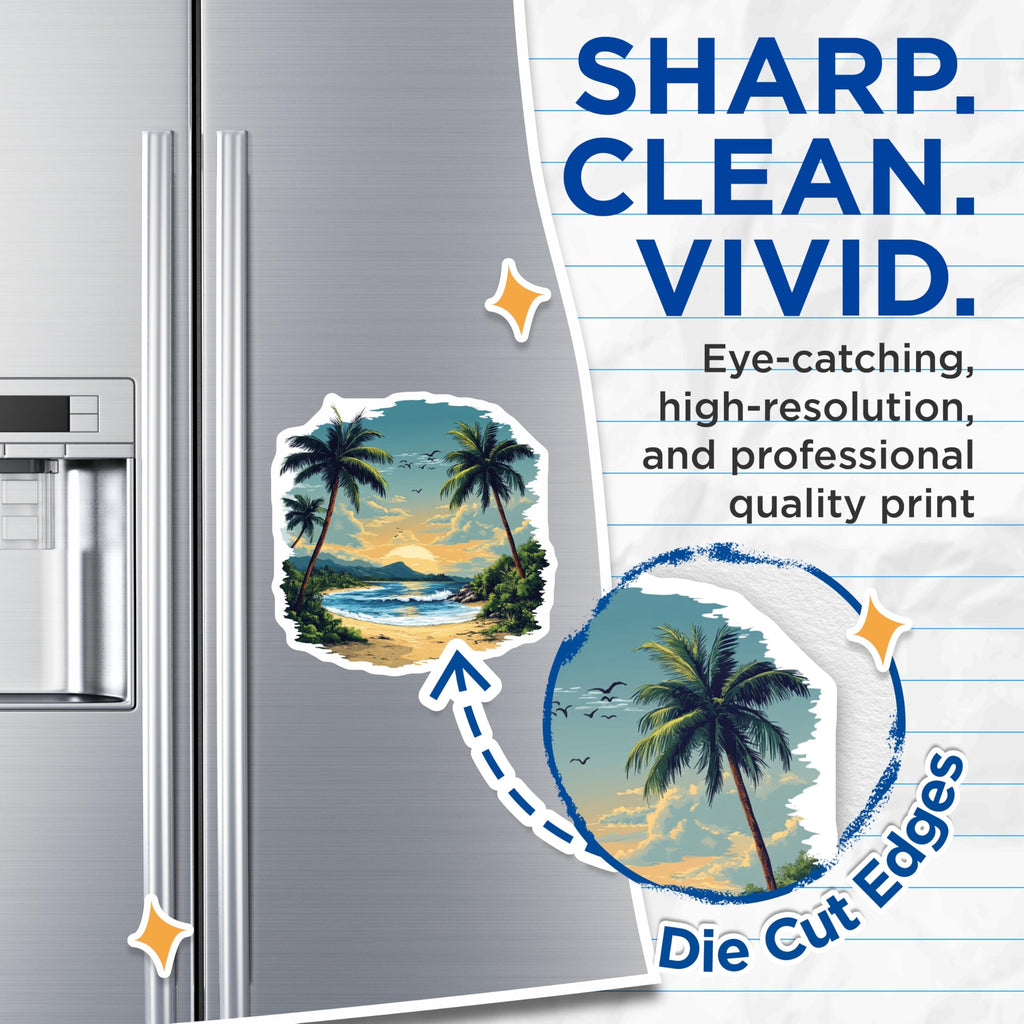 (2 Pack) Tropical Beach Magnets - Sunset Coastal Decor - Palm Tree Landscape - 5 Inches On Longest Side - Thick Durable Magnet - Made in USA - MAG26024
