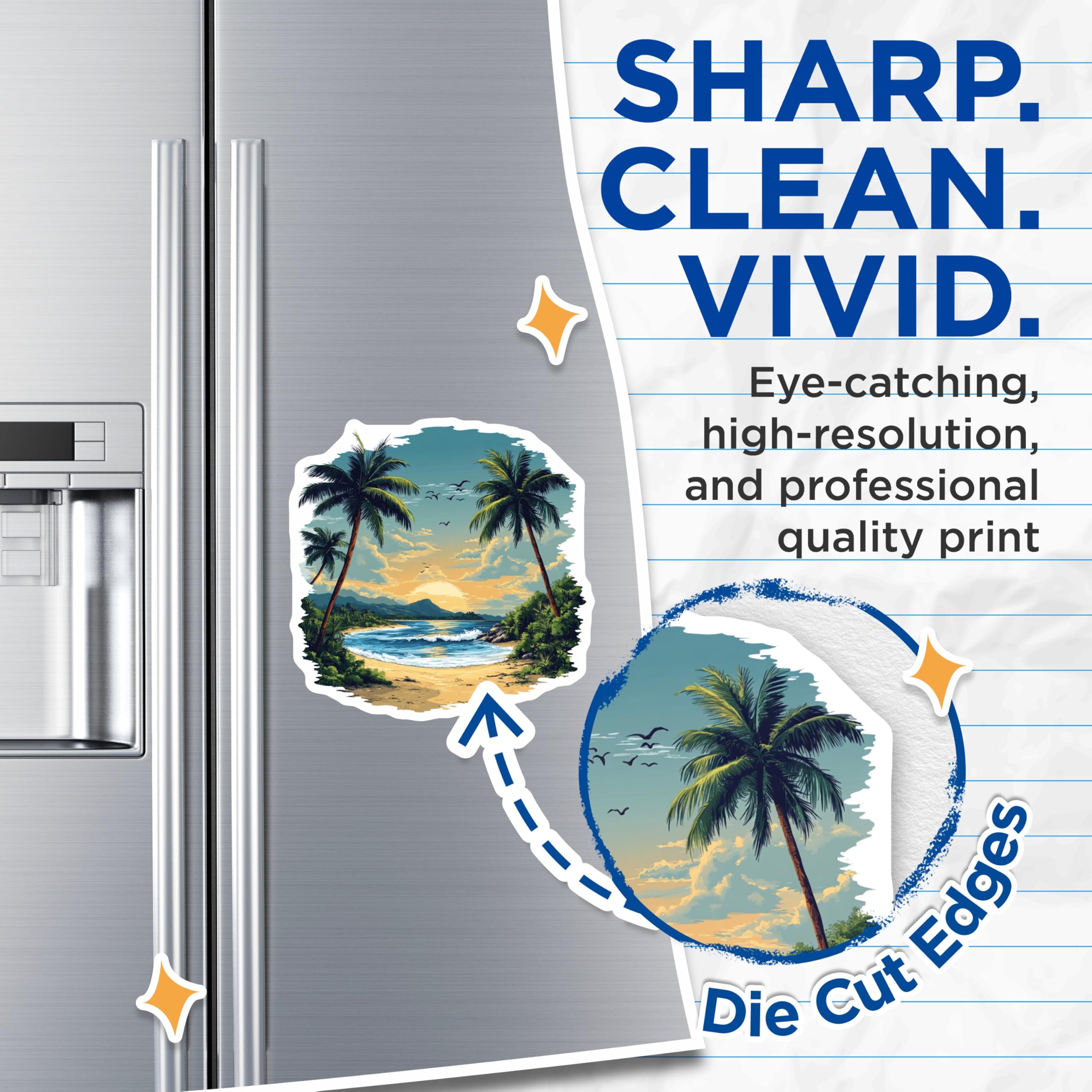 (2 Pack) Tropical Beach Magnets - Sunset Coastal Decor - Palm Tree Landscape - 5 Inches On Longest Side - Thick Durable Magnet - Made in USA - MAG26024