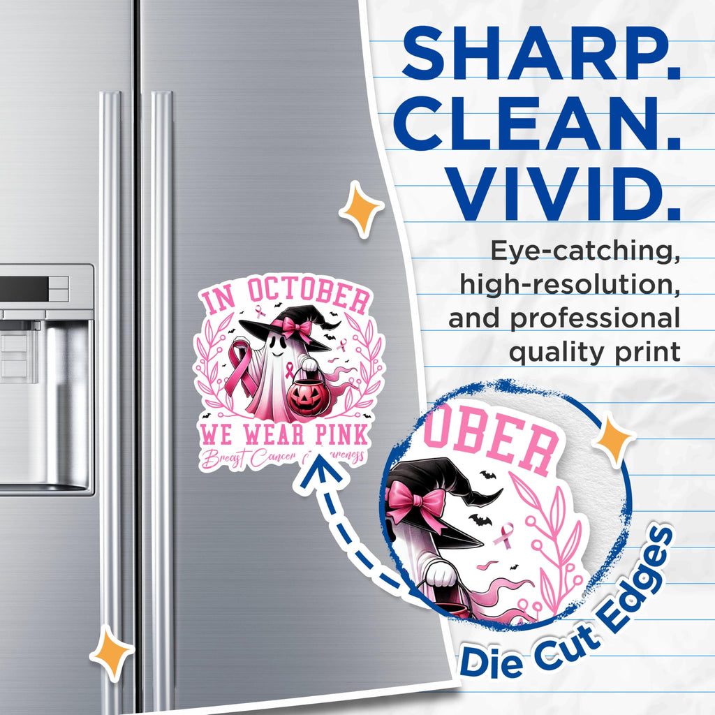 (2 Packs) in October We Wear Pink Magnets - Breast Cancer Awareness Magnets - 5 Inches On Longest Side - Premium Magnet - for Fridges, Toolboxes, Cars - Made in USA - MAG2485
