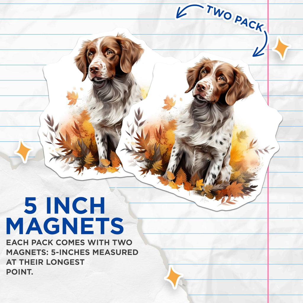 (2 Pack) Brittany Spaniel Dog Magnets - Autumn Fall Pet Art - Dog Lover Kitchen Decor - 5 Inches On Longest Side - Thick Durable Magnet - Made in USA - MAG26232